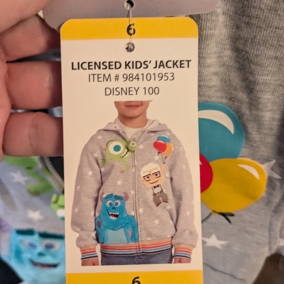 Disney 100 PIXAR Monsters Inc Mike & Sully Up Carl Zip Hoodie Kid 6 NWT - Picture 8 of 11